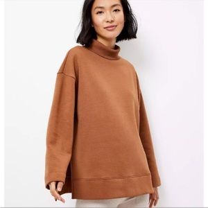 Lou & Grey turtleneck oversized loose fit sweatshirt cocoa brown size small